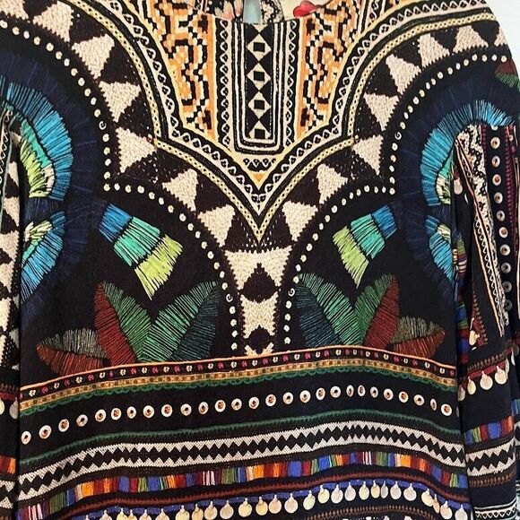 FARM for Anthropologie Boho Chic Multicolored Print Mini Long Sleeve Dress XS - Picture 4 of 6